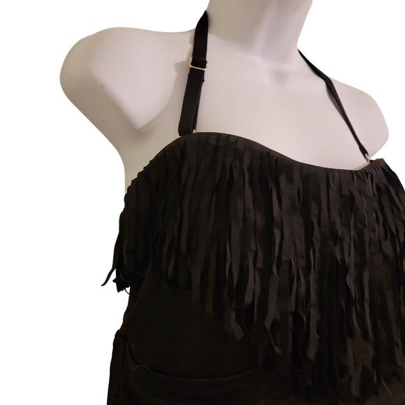 Swimsuits for All 12 Black Fringe‎ Tankini Bandeau Beach Swim Vacation Summer - Picture 7 of 9